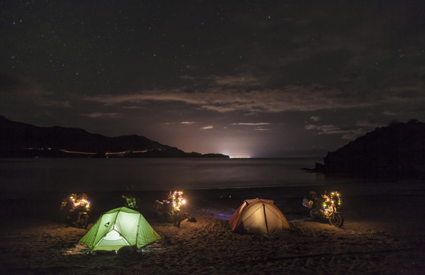 Photo by Josephine Flohr of  bikes and campsite in Baja California. with Daniel Rintz and Ingo Janzen.