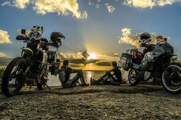 Photo by Helmut Koch (Germany) of himself and Bea Höbenreich - Laguna Negra, Uruguay - On our 2015 RTW trip - 1989 and 1993 Honda Transalp. www.TimetoRide.de.