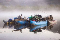 ​Photo by leavinghomefunktion (Europe) of the Amphibious Urals on the Kolyma River, Far East Russia. RTW Tour 2016. 4x Ural 650.