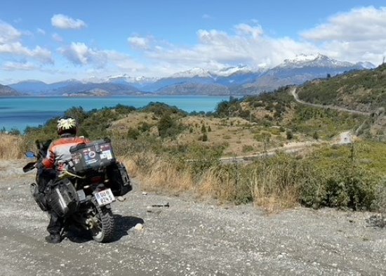 Hermine Obermann, her motorcycle, Chile.