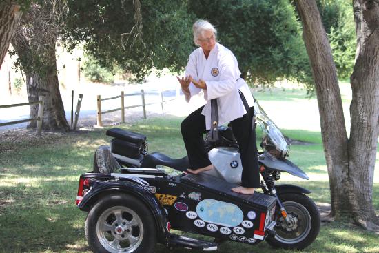 Helen Horn practising Tai Chi for Bikers.