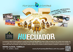 Horizons Unlimited Ecuador 2025 postcard.