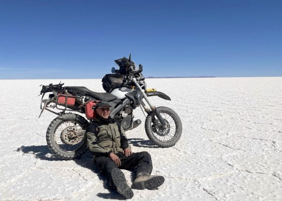 Rolf Blase and bike, Salar de Uyuni.