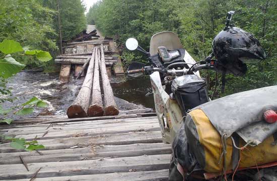 Crossing a rickety BAM bridge.