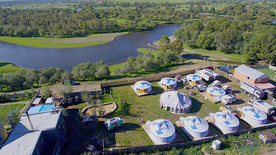 Join the fun at River Point Lodge, Mongolia. Aerial view.