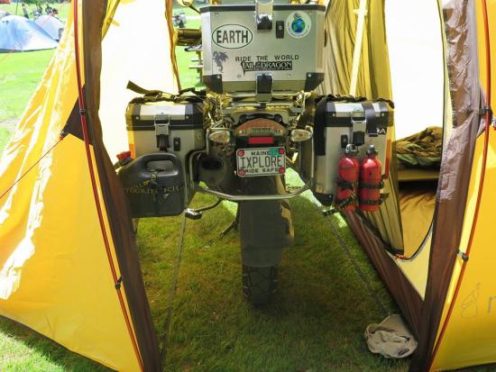 You can park your bike inside your tent!