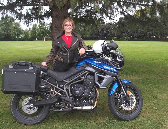 Liz Jansen with her Triumph.