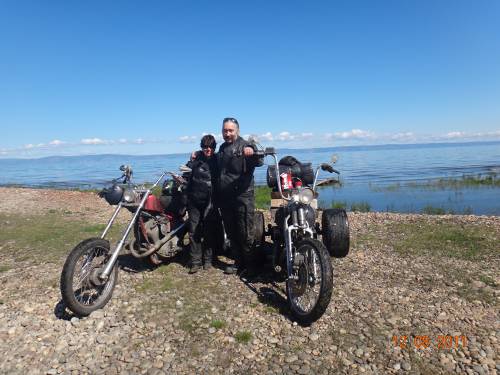 Johanssons with Harley-powered chopper trikes in Russia.