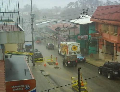 Rainy San Vito Main Street With Overnight Roadworks, Costa Rica.