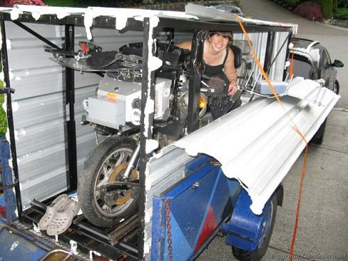 Uncrating the Guzzi in Vancouver.