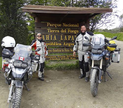 Sara and Dan Pedersen at the end of road, Ushuaia.